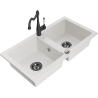 Mexen Mario 2-bowl granite kitchen sink with kitchen faucet Carla, white - 6504-20-670700-70