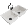 Mexen Mario granite double-bowl sink with kitchen faucet Carla, white - 6504-20-670700-70
