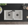 Mexen Mario 2-bowl granite kitchen sink with kitchen faucet Carla, white - 6504-20-670700-70