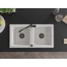 Mexen Mario granite sink 2-chamber with Carla kitchen tap, white - 6504-20-670700-70