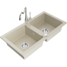 Mexen Mario 2-compartment granite sink with a kitchen mixer tap Carla, Beige - 6504-69-670700-00