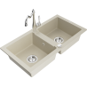 Mexen Mario granite double-bowl sink with Carla kitchen faucet, beige - 6504-69-670700-00