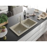 Mexen Mario 2-bowl granite kitchen sink with faucet Carla, beige - 6504-69-670700-69