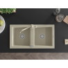 Mexen Mario 2-bowl granite kitchen sink with faucet Carla, beige - 6504-69-670700-69