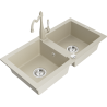 Mexen Mario 2-bowl granite kitchen sink with faucet Carla, beige - 6504-69-670700-69