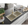 Mexen Mario granite sink 2-chamber with kitchen faucet Carla, beige - 6504-69-670700-50