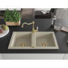 Mexen Mario granite sink 2-chamber with kitchen faucet Carla, beige - 6504-69-670700-50