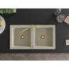 Mexen Mario granite sink 2-chamber with Carla kitchen tap, beige - 6504-69-670700-50