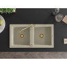 Mexen Mario granite sink 2-chamber with kitchen faucet Carla, beige - 6504-69-670700-50