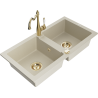 Mexen Mario granite sink 2-chamber with Carla kitchen tap, beige - 6504-69-670700-50