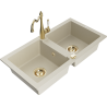 Mexen Mario granite sink 2-chamber with kitchen faucet Carla, beige - 6504-69-670700-50