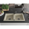 Mexen Mario granite double-bowl sink with Carla kitchen faucet, beige - 6504-69-670700-70
