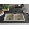 Mexen Mario granite sink 2-bowl with Carla kitchen tap, beige - 6504-69-670700-70