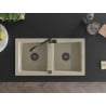 Mexen Mario granite sink 2-bowl with Carla kitchen tap, beige - 6504-69-670700-70