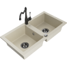 Mexen Mario granite double-bowl sink with Carla kitchen faucet, beige - 6504-69-670700-70