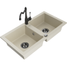 Mexen Mario granite sink 2-bowl with Carla kitchen tap, beige - 6504-69-670700-70