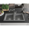 Mexen Mario granite double-bowl kitchen sink with Carla faucet, gray - 6504-71-670700-00