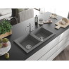 Mexen Mario granite double-bowl kitchen sink with Carla faucet, gray - 6504-71-670700-00