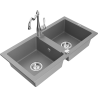 Mexen Mario granite double-bowl kitchen sink with Carla faucet, gray - 6504-71-670700-00