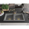 Mexen Mario granite kitchen sink with 2 compartments and Carla kitchen faucet, gray - 6504-71-670700-50
