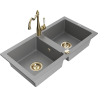 Mexen Mario granite kitchen sink with 2 compartments and Carla kitchen faucet, gray - 6504-71-670700-50