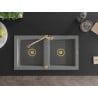 Mexen Mario granite sink 2-bowl with Carla kitchen tap, grey - 6504-71-670700-50