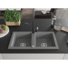 Mexen Mario granite double-bowl kitchen sink with kitchen faucet Carla, gray - 6504-71-670700-70