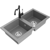 Mexen Mario granite double-bowl kitchen sink with kitchen faucet Carla, gray - 6504-71-670700-70