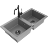 Mexen Mario 2-bowl granite sink with Carla kitchen tap, grey - 6504-71-670700-70-B