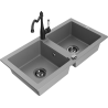 Mexen Mario granite double-bowl sink with Carla kitchen faucet, gray - 6504-71-670700-70-B