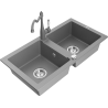 Mexen Mario 2-compartment granite sink with Carla kitchen faucet, gray - 6504-71-670700-71