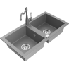 Mexen Mario granite double-bowl kitchen sink with Carla kitchen faucet, gray - 6504-71-670700-71