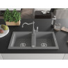 Mexen Mario 2-compartment granite sink with Carla kitchen faucet, gray - 6504-71-670700-71