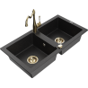 Mexen Mario 2-compartment granite sink with a kitchen mixer tap Carla, Black/Silver metallic - 6504-73-670700-50