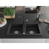 Mexen Mario granite double-basin sink with kitchen faucet Carla, black/silver metallic - 6504-73-670700-70