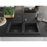 Mexen Mario granite double-bowl kitchen sink with Carla faucet, black/silver metallic - 6504-73-670700-70-B