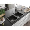 Mexen Mario 2-bowl granite kitchen sink with Carla kitchen tap, black/gold metallic - 6504-75-670700-00
