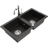 Mexen Mario 2-Bowl Granite Sink with Carla Kitchen Faucet, Black/Gold Metallic - 6504-75-670700-00