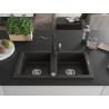 Mexen Mario 2-compartment granite sink with Carla kitchen faucet, black/gold metallic - 6504-75-670700-70