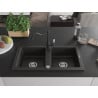 Mexen Mario granite sink 2-chamber with kitchen faucet Carla, black/gold metallic - 6504-75-670700-70