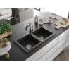 Mexen Mario 2-bowl granite sink with Carla kitchen tap, black/gold metallic - 6504-75-670700-70