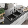 Mexen Mario 2-compartment granite sink with Carla kitchen faucet, black/gold metallic - 6504-75-670700-70