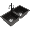 Mexen Mario 2-bowl granite sink with Carla kitchen tap, black/gold metallic - 6504-75-670700-70