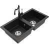 Mexen Mario 2-compartment granite sink with Carla kitchen faucet, black/gold metallic - 6504-75-670700-70