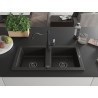 Mexen Mario 2-bowl granite sink with kitchen faucet Carla, black/gold metallic - 6504-75-670700-70-B
