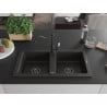 Mexen Mario granite kitchen sink with 2 bowls and Carla kitchen tap, black/gold metallic - 6504-75-670700-70-B