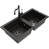 Mexen Mario 2-bowl granite sink with kitchen faucet Carla, black/gold metallic - 6504-75-670700-70-B