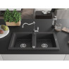 Mexen Mario granite double-bowl sink with Carla kitchen faucet, black speckled - 6504-76-670700-00