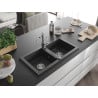 Mexen Mario Granite Sink 2-Chamber with Carla Kitchen Tap, Black Speckled - 6504-76-670700-00