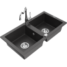 Mexen Mario granite double-bowl sink with Carla kitchen faucet, black speckled - 6504-76-670700-00